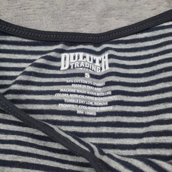 Duluth Trading Tank Black & Gray Striped Classic Womens Small No-Yank Utility - Picture 2 of 10